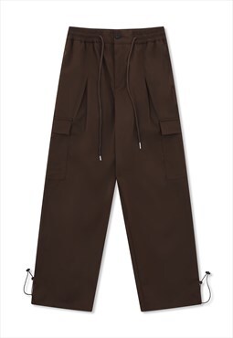 Parachute joggers cargo pocket pants skater trousers brown