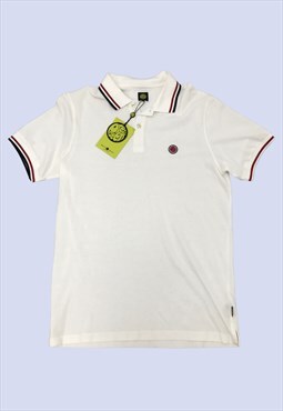 White Short Sleeved Cotton Striped Collar Casual Polo Shirt