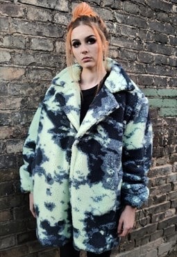 Camo fleece jacket handmade abstract trench coat in green