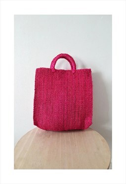 Vintage Handwoven Pink Straw Bag, Handmade Pink Woven Bag