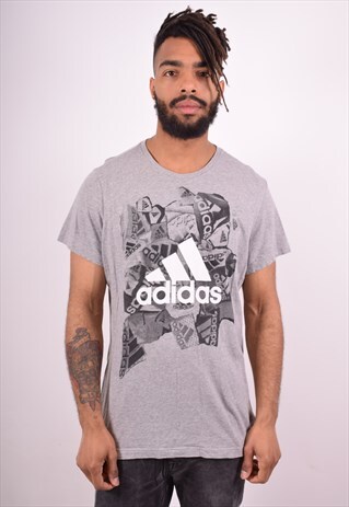 ADIDAS MENS VINTAGE T-SHIRT TOP LARGE GREY 90S