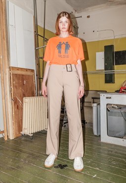 Vintage Y2K striped straight belted trousers in bisque