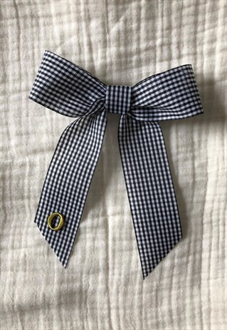 PERSONALISED MONOGRAM BOW BARRETTE HAIR CLIP IN GINGHAM
