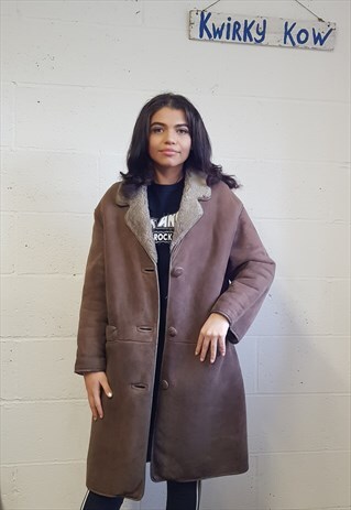 VINTAGE BROWN VELOUR SHEEPSKIN COAT SIZE S/M
