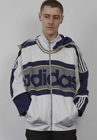 VINTAGE 90'S ADIDAS LOGO WHITE/ BLUE TRACKSUIT JACKET
