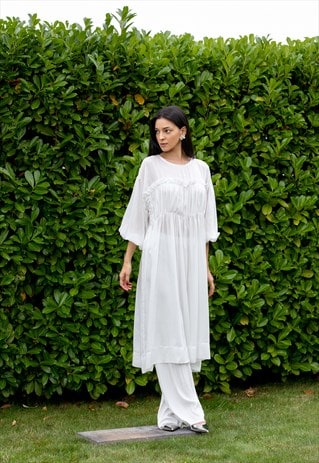 SILK MODEST WHITE DRESS, TRANSPARENT DRESS, SHEER DRESS