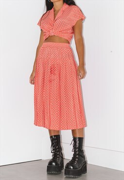 Vintage 80s Co-Ordinates Printed Pleated Skirt And Shirt Set
