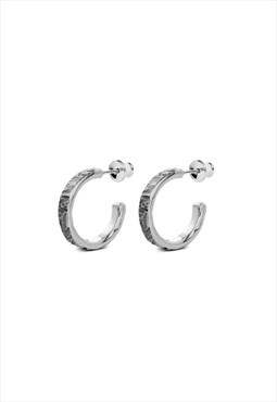 Rugged Line Hoops Oxidized Silver
