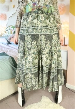 Vintage Y2K Grey Monochrome Paisley Floral Flower Maxi Skirt