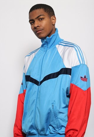 VINTAGE ADIDAS LOGO TRACK TOP JACKET BLUE RED
