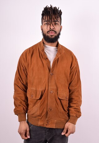 MENS VINTAGE SUEDE BOMBER JACKET LARGE BROWN 90'S