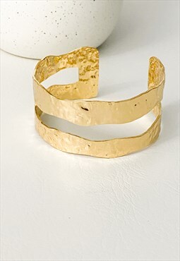 Hammered Gold Double Strand Cuff Bangle