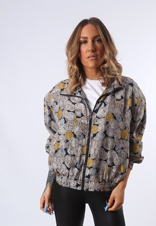 SILK BOMBER JACKET PRINT PATTERNED OVERSIZED 90'S (E4R)
