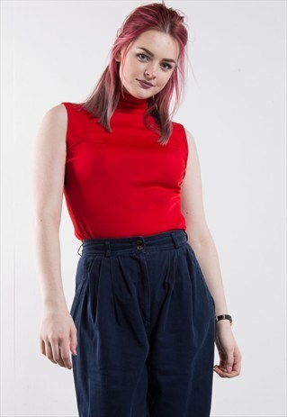 VINTAGE 70'S POLO NECK RED TOP