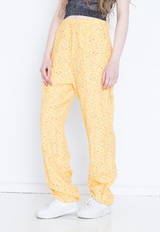 VINTAGE YELLOW FLORAL RETRO LOOSE TROUSERS