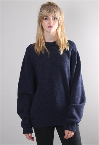 VINTAGE 80S WOOL BLUE OVERSIZE BAGGY JUMPER