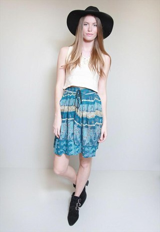 VINTAGE 1990'S BLUE ELEPHANT PRINT MINI SKIRT