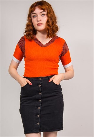70'S VINTAGE BRIGHT ORANGE SAILOR STYLE KNIT TOP