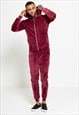 MENS WINE VELVET BIKER RIBBED PADDING SKINNY FIT TRACKSUIT