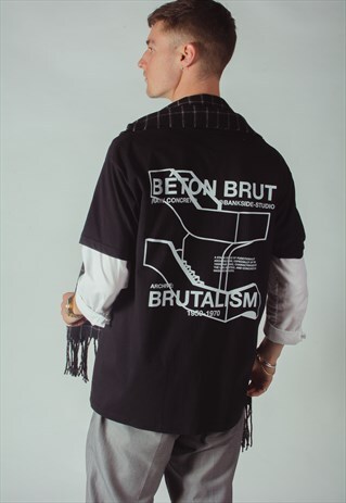 BLACK T-SHIRT WITH WHITE BACK PRINT & TEXT FRONT PRINT