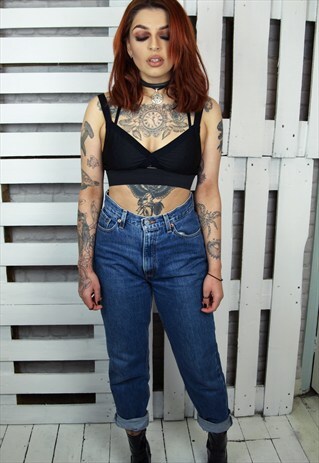 BLUE HIGH WAISTED DENIM VINTAGE TAPERED MOM JEANS