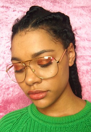 GOLD VINTAGE SPORTS FRAME CLEAR LENS GLASSES