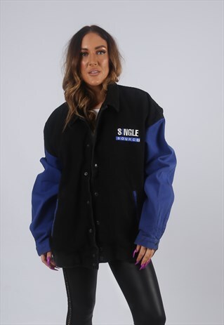 VINTAGE DENIM BOMBER JACKET OVERSIZED FITTED UK 20 (W2F)