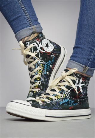 VINTAGE 90S CONVERSE BLACK & COLOURFUL GRAFFITI HI-TOPS