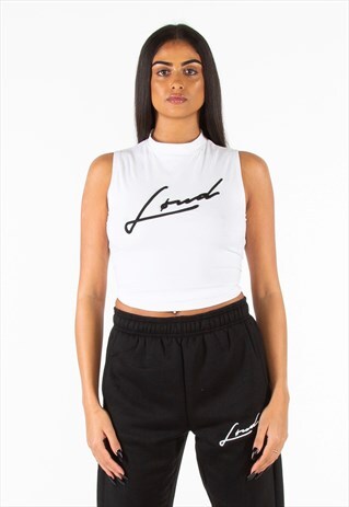 LOUD WOMENS WHITE HIGH NECK CROP