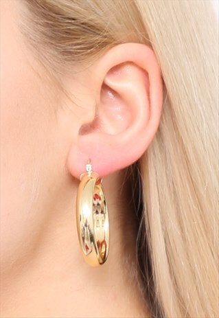 GOLD PLATED CHUNKY THICK HOOP EARRINGS