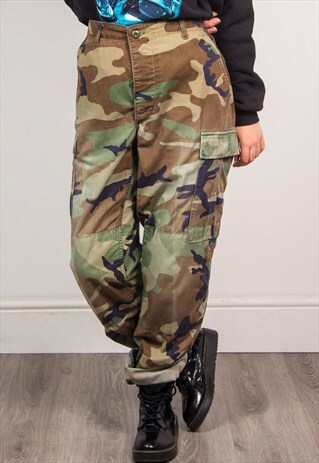 VINTAGE 90'S GREEN CARGO CAMO PANTS TROUSERS