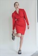 VINTAGE 60S BODY CON LONG SLEEVE MIDI DRESS IN RED XS