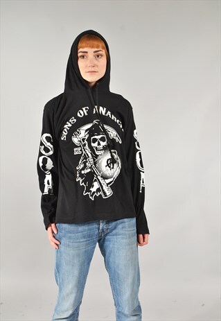 VINTAGE BLACK SONS OF ANARCHY HOODED JUMPER