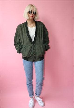 VINTAGE DARK GREEN DENIM BOMBER JACKET