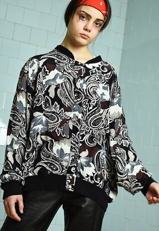 VINTAGE 80S RETRO ABSTRACT FLORAL PRINT OVERSIZED BLOUSE TOP