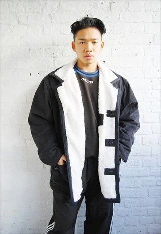 FLEECE LINED COAT WITH CRAZY COLLAR (1990'S/BLACK)