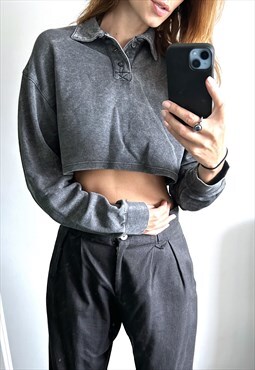 Cropped Cotton Washed Gray Jumper