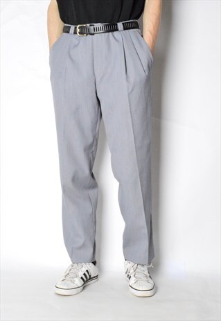 VINTAGE 80S LIGHT GREY MINIMALIST WOOL BLEND PANTS