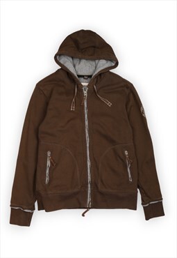 Napapijri brown grey zip up hooded sweatshirt