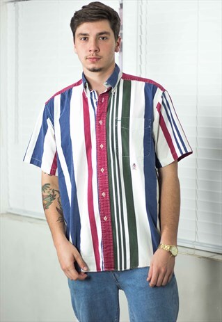 VINTAGE TOMMY HILFIGER SHIRT STRIPED LOGO 90S M 11.3