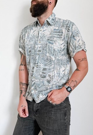 VINTAGE 90S STREETWEAR ABSTRACT PASTEL SHORT SLEEEVE SHIRT L