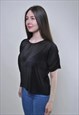 VINTAGE 90S BLACK SHEER BLOUSE, CROPPED TRANSPARENT BLOUSE