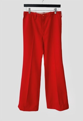 70'S VINTAGE LADIES LOW RISE RED FLARED TROUSERS