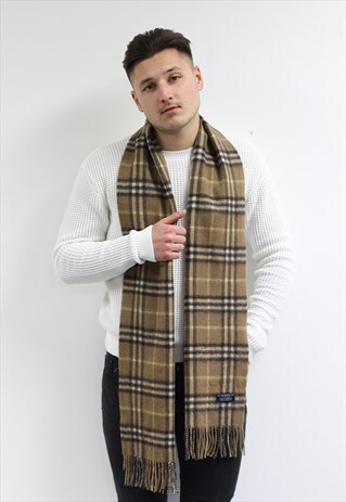 VINTAGE CASHMERE CHECKED SCARF BROWN-AS203