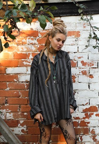 FAIRTRADE BLACK STRIPED COTTON HIPPIE SHIRT
