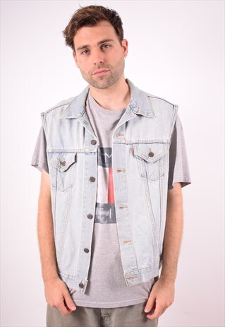 LEVI'S MENS VINTAGE DENIM GILET XL BLUE 90S