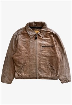 Vintage 90s Mens Timberland Light Beige Leather Jacket
