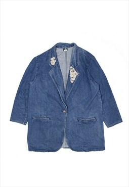 HUNT CLUB Lace Jacket Blue 90s Denim Blazer Womens XL
