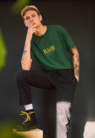 SHORT SLEEVE T-SHIRT IN DARK GREEN WITH EMBROIDERED LOGO