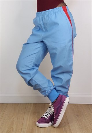 VINTAGE 90'S LIGHT COTTON COLOUR-BLOCK TROUSERS IN SKY BLUE